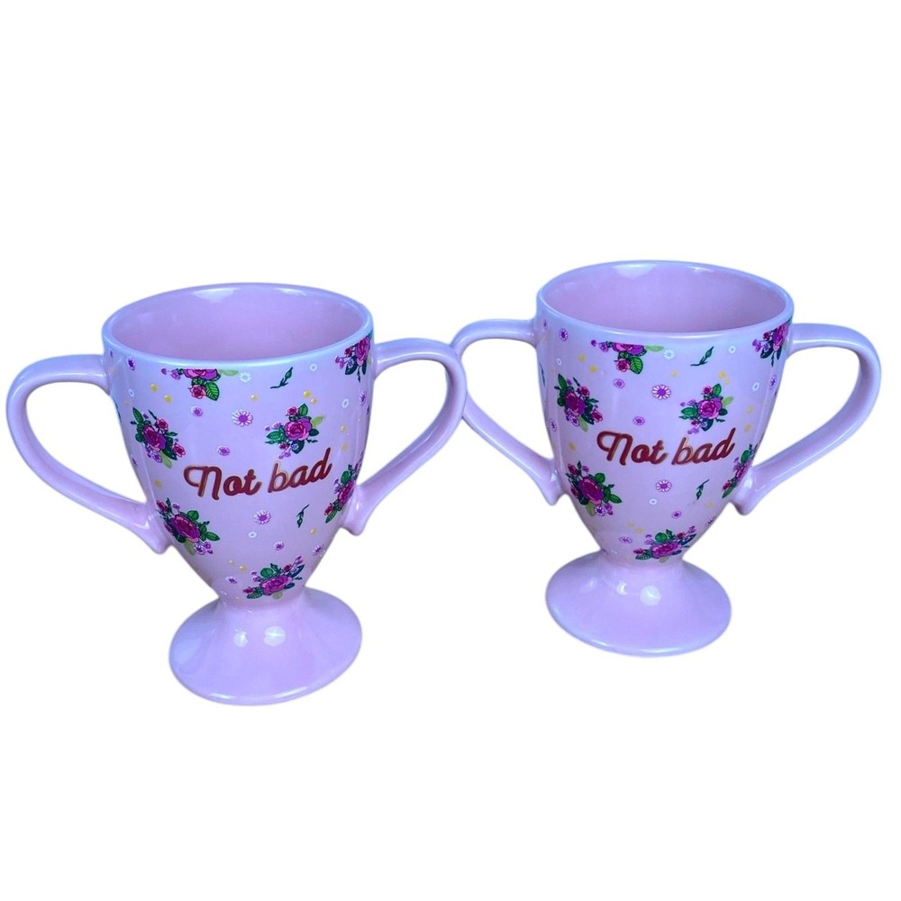 DCI 'Not Bad' Pink Floral Double-Handled Mug Set –‎ (MUG)